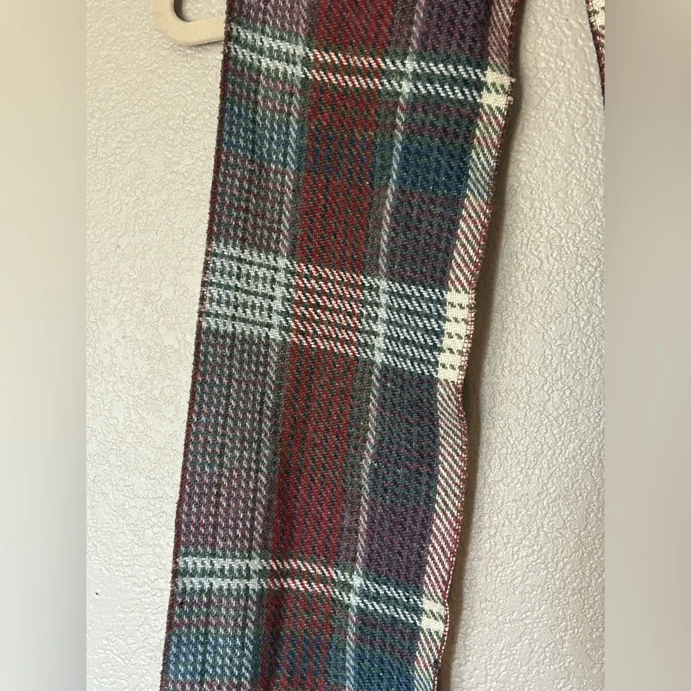 Vintage Multicolor Wool Blend Plaid Fringe English British Scarf
